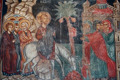 Byzantine Fresco from the 15th century The Entry into Jerusalem by Unknown
